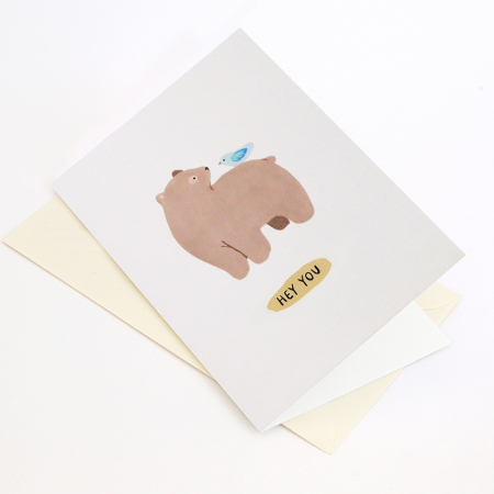 Greeting Card “Bear and Bird” - Hey you
