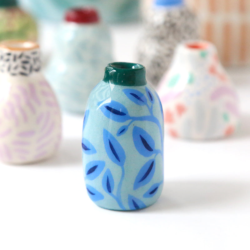 Mini Vase - Blue leaves