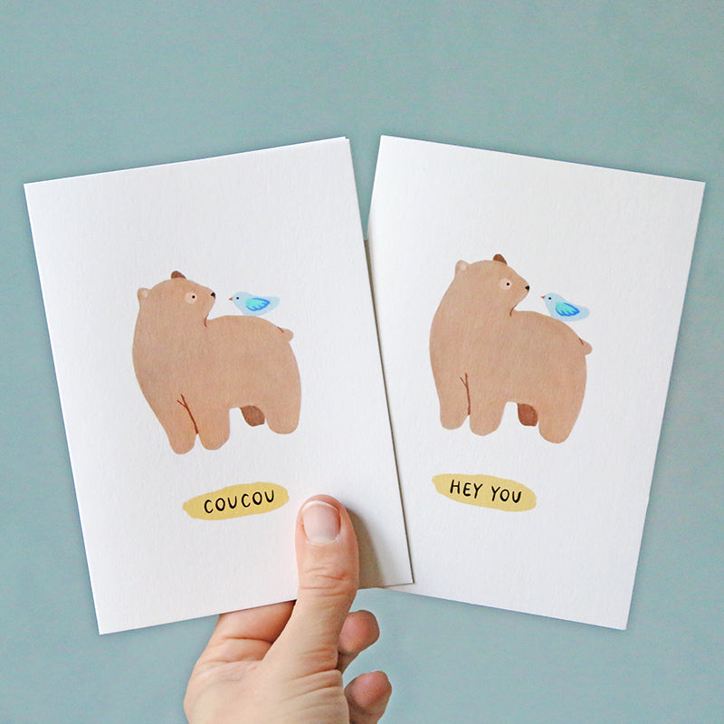 Card "Bear and bird" - Coucou