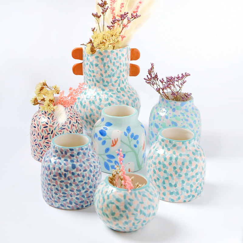 Vase à oreilles "Fleurs Mauves"