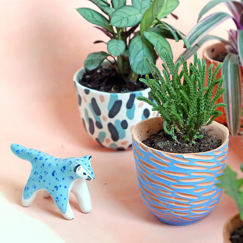 "Blue and pink dance" pot + matching plate