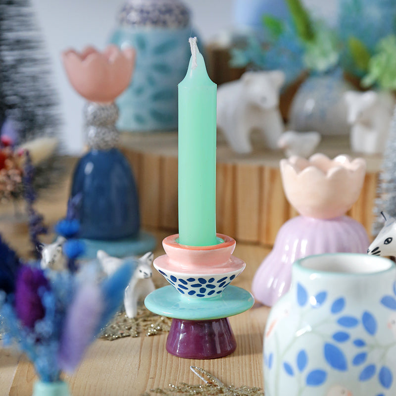 Candleholder - Taïwé - Purple, green & pink