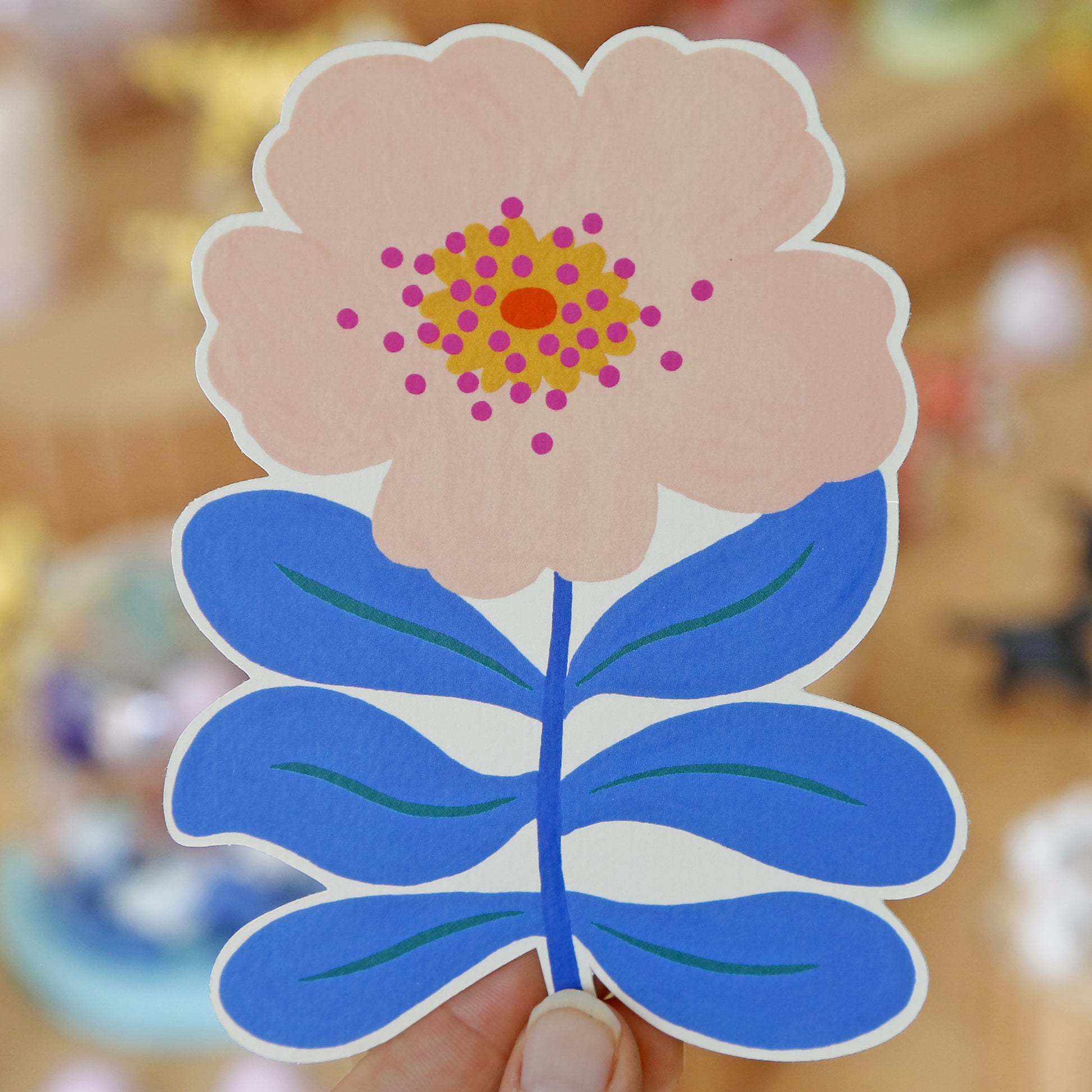 Carte découpée "Fleur rose"